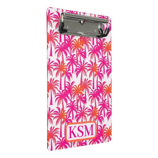 Neon Pink Orange Palm Tree Ibiza Monogram Mini Klemmbrett (Schrägansicht)