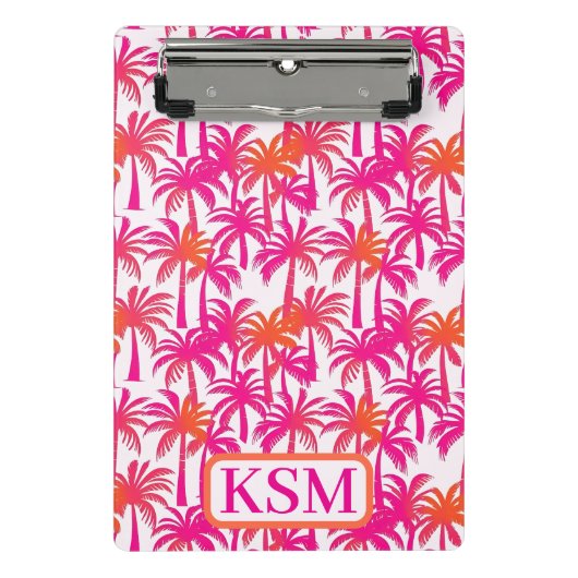 Neon Pink Orange Palm Tree Ibiza Monogram Mini Klemmbrett (Vorderseite)