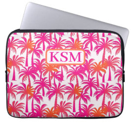 Neon Pink Orange Palm Tree Monogramm Laptopschutzhülle