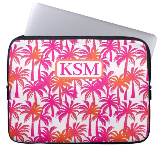 Neon Pink Orange Palm Tree Monogramm Laptopschutzhülle (Vorderseite)