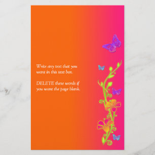 Neon Pink Orange Schmetterlinge & Blume Stationier Briefpapier