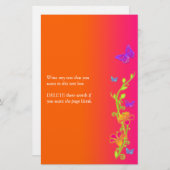 Neon Pink Orange Schmetterlinge & Blume Stationier Briefpapier (Vorne/Hinten)