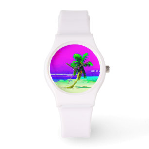 Neon Pink Palm Tree Paradise Armbanduhr