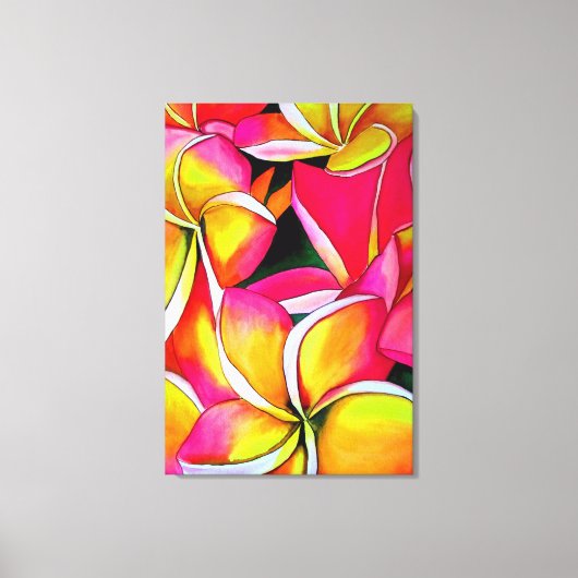 Neon Pink Plumeria Frangipani Aquarell Leinwanddruck (Vorderseite)
