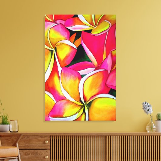 Neon Pink Plumeria Frangipani Aquarell Leinwanddruck (Insitu (Wohnzimmer))