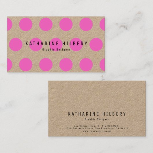 Neon Pink Polka Dots Kraft Paper Business Card Visitenkarte (Vorne/Hinten)