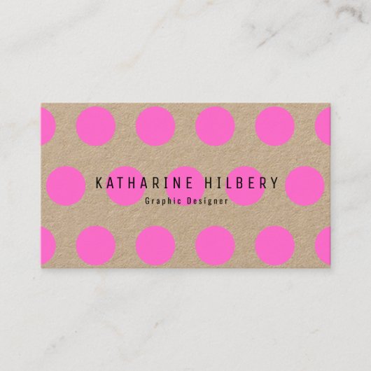Neon Pink Polka Dots Kraft Paper Business Card Visitenkarte (Vorderseite)