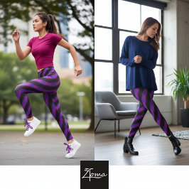 Neon Pink Purple Glitch Diagonal Stripe Leggings