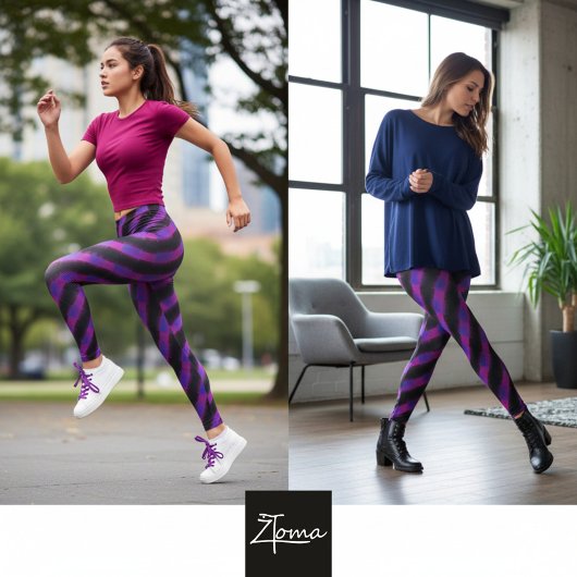 Neon Pink Purple Glitch Diagonal Stripe Leggings