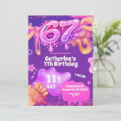 Neon Pink Purple Slime 67 Birthday Invitation Einladung (Stehend Vorderseite)