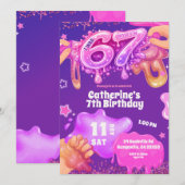 Neon Pink Purple Slime 67 Birthday Invitation Einladung (Vorne/Hinten)