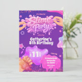 Neon Pink Purple Slime Birthday Invitation Einladung (Stehend Vorderseite)