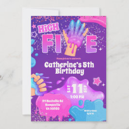 Neon Pink Purple Slime High Five Birthday Invitati Einladung