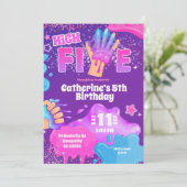 Neon Pink Purple Slime High Five Birthday Invitati Einladung (Stehend Vorderseite)