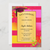 Neon Pink Red Floral Abschluss Einladung (Vorderseite)