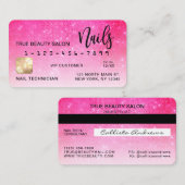 Neon Pink Sequin Glitzer Kreditkarte Nail Tech Visitenkarte (Vorne/Hinten)