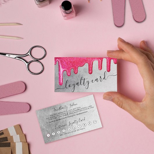 Neon Pink Silver Dick Glitzer Tropfen Kunde Treuekarte