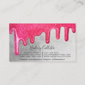 Neon Pink Silver Dick Glitzer Tropfen Polnische Nä Visitenkarte (Rückseite)
