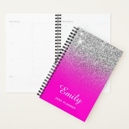Neon Pink Silver Glitzer Ombre Name Planer (Anzeige)
