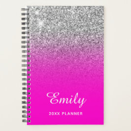 Neon Pink Silver Glitzer Ombre Name Planer