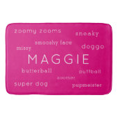 Neon Pink Soft Flat Dog Name + Nickname Badematte (Vorderseite)