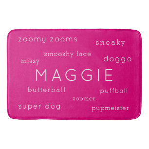 Neon Pink Soft Flat Dog Name + Nickname Badematte