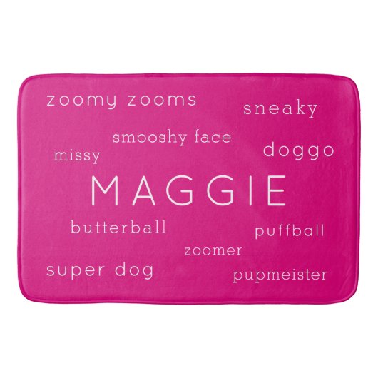 Neon Pink Soft Flat Dog Name + Nickname Badematte (Vorderseite)