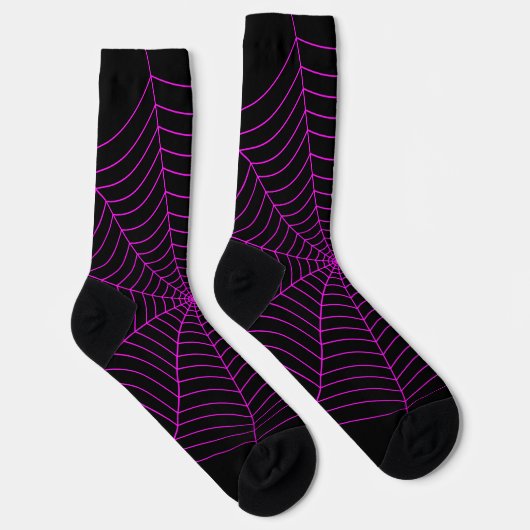 Neon Pink Spinnennetz Halloween Muster schwarz Socken (Rechts)