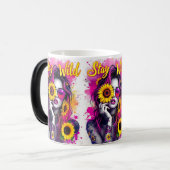 Neon Pink Splash Boho Wild Girl Sunflower Magic Verwandlungstasse (Vorderseite Links)