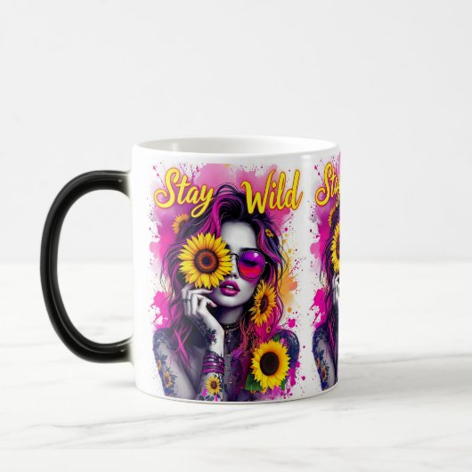 Neon Pink Splash Boho Wild Girl Sunflower Magic Verwandlungstasse (Links)