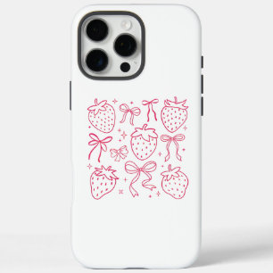 Neon Pink Strawberries and Bows Kawaii Design iPhone 16 Pro Max Hülle