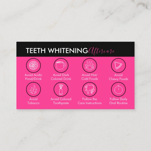 Neon Pink Teeth Whitening Aftercare Tipps Visitenkarte (Rückseite)