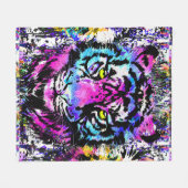 Neon Pink Tiger Head Portrait Fleece Blanket (Vorderseite (Horizontal))