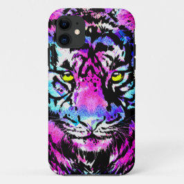 Neon Pink Tiger Head Portrait iPhone 11 Fall Case-Mate iPhone Hülle