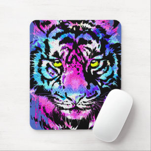 Neon Pink Tiger Head Portrait - Tiger Mouse Pad Mousepad