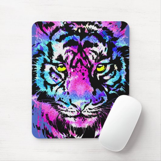 Neon Pink Tiger Head Portrait - Tiger Mouse Pad Mousepad (Mit Mouse)
