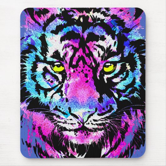 Neon Pink Tiger Head Portrait - Tiger Mouse Pad Mousepad (Vorne)