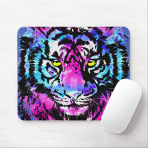 Neon Pink Tiger Head Portrait - Tiger Mouse Pad
