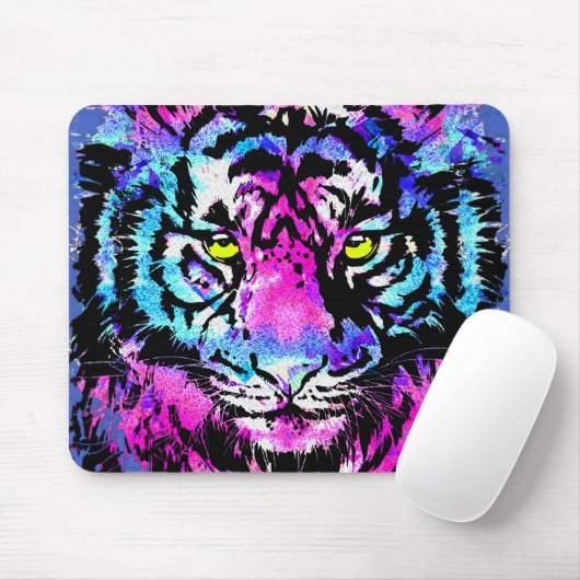 Neon Pink Tiger Head Portrait - Tiger Mouse Pad Mousepad (Mit Mouse)