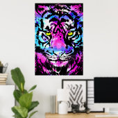 Neon Pink Tiger Head Portrait - Tiger Poster (Heimbüro)