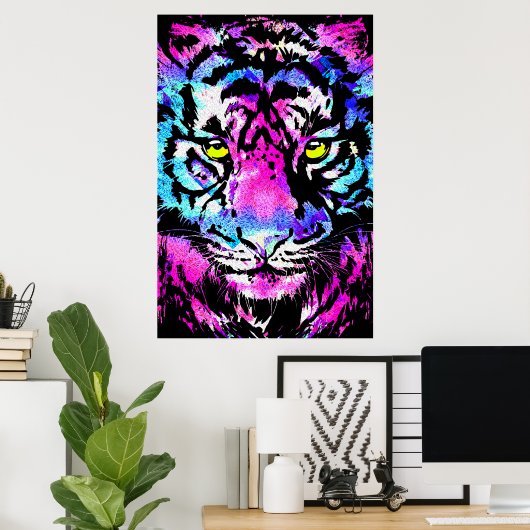 Neon Pink Tiger Head Portrait - Tiger Poster (Heimbüro)