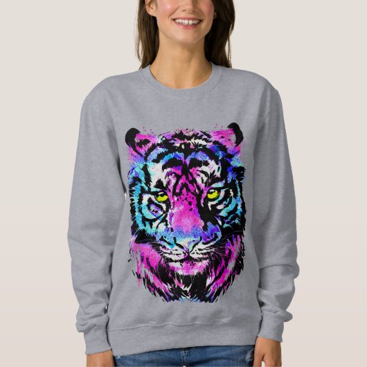 Neon Pink Tiger Head Portrait - Tiger Sweatshirt (Vorderseite)