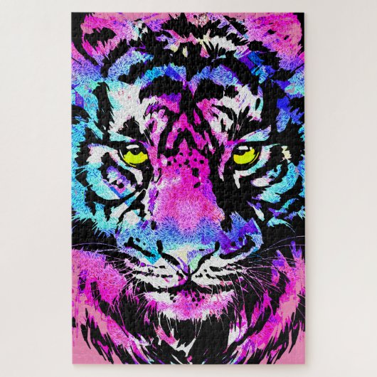 Neon Pink Tiger Head - Tiger Puzzle (Vertikal)
