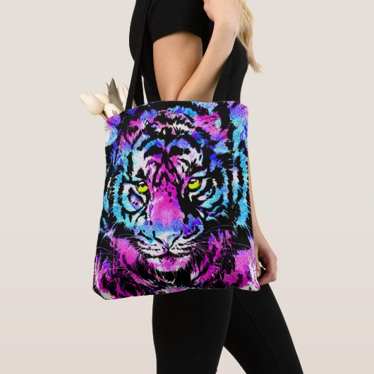 Neon Pink Tiger Head Totbeutel - Tiger Tote Beutel Tasche (Von Nahem)