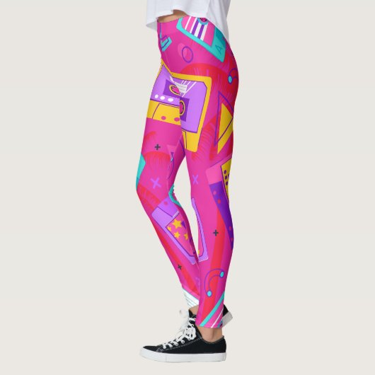 Neon Pink Trendy 80er Cassette Music Leggings (Links)