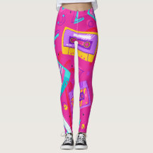 Neon Pink Trendy 80er Cassette Music Leggings