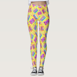 Neon Pink Trendy 80er Cassette Music Leggings