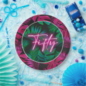 Neon Pink Tropical 50. Geburtstag Pappteller (Party)