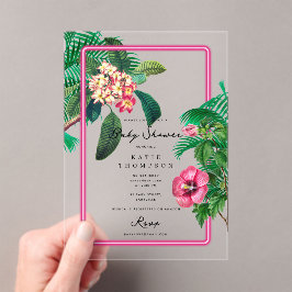 Neon Pink Tropical Botanicals Baby Dusche Acryleinladungen