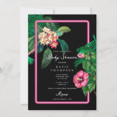 Neon Pink Tropical Botanicals Baby Shower Einladung (Vorderseite)